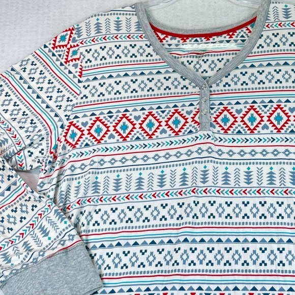 CUDDL DUDS Womens XXL Nordic Fair Isle Hearts Long Sleeve Soft Cozy Top Shirt - Picture 3 of 10